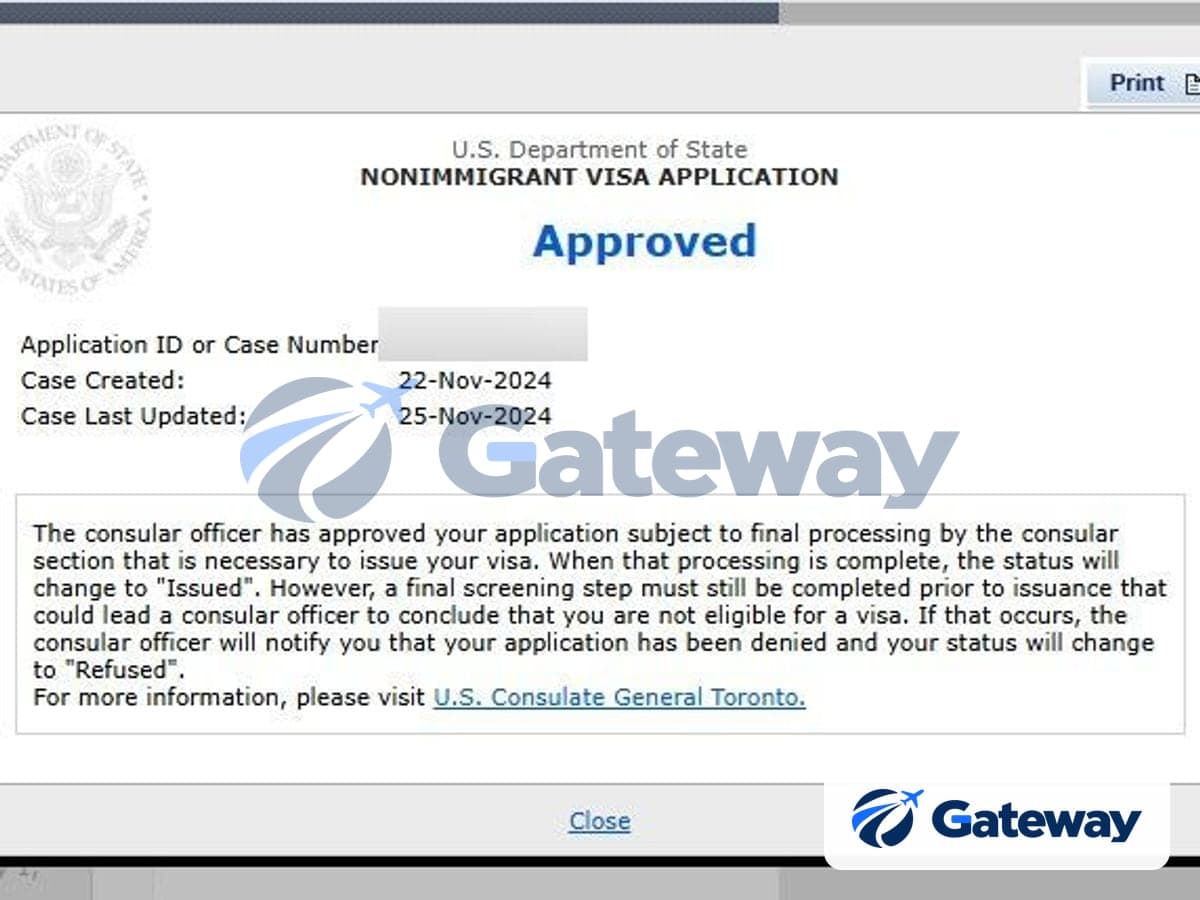 Hồ sơ visa du học Mỹ ở trạng thái Approved tại Tổng lãnh sự quán Mỹ Toronto, mã hồ sơ đã được che