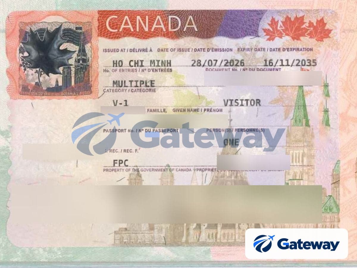 Visa du lịch Canada hiệu lực đến 2035 của khách Gateway, thông tin cá nhân đã được che